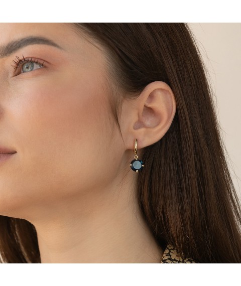 Gold earrings "Attraction" with synthetic. topaz s08572 Onyx
