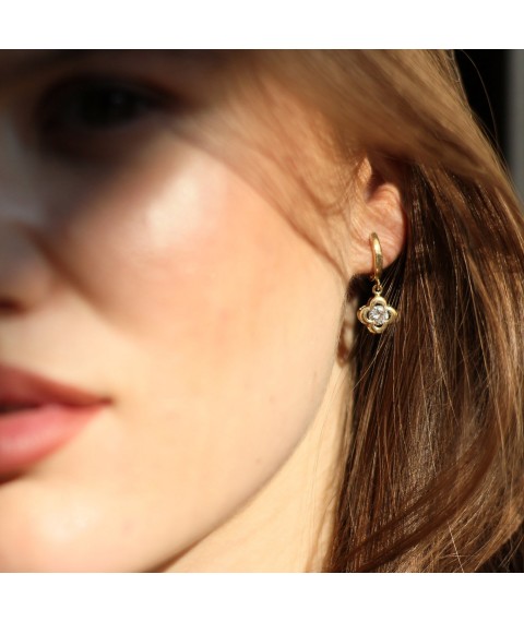 Gold earrings "Clover" with cubic zirconia s04926 Onyx