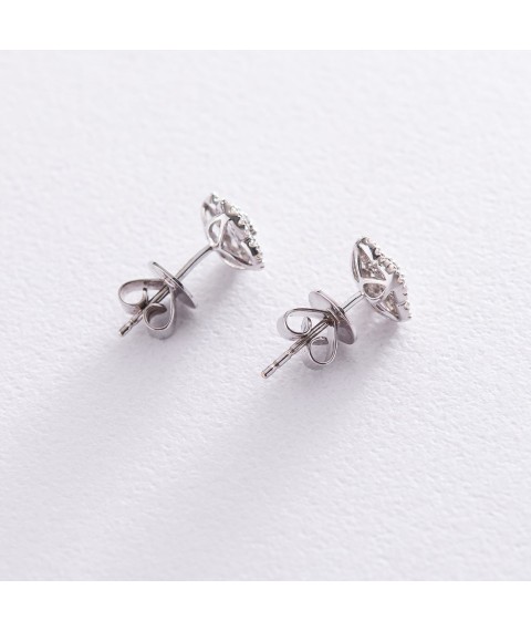 Gold earrings - studs "Clover" (diamonds) E00663mi Onyx