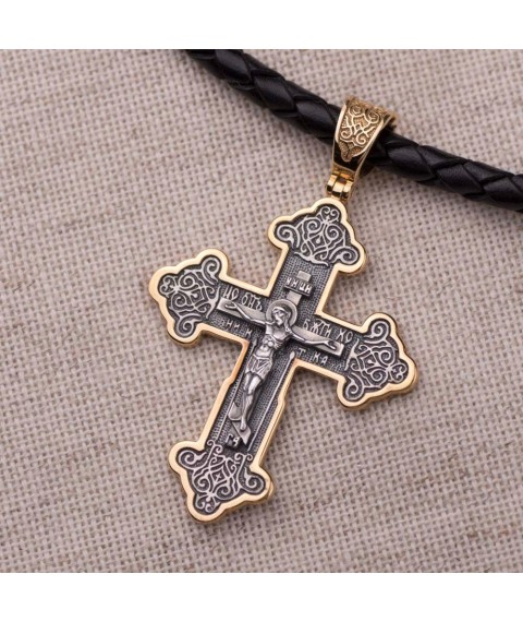 Серебряный крест "Распятие" с позолотой 132511 Онікс
