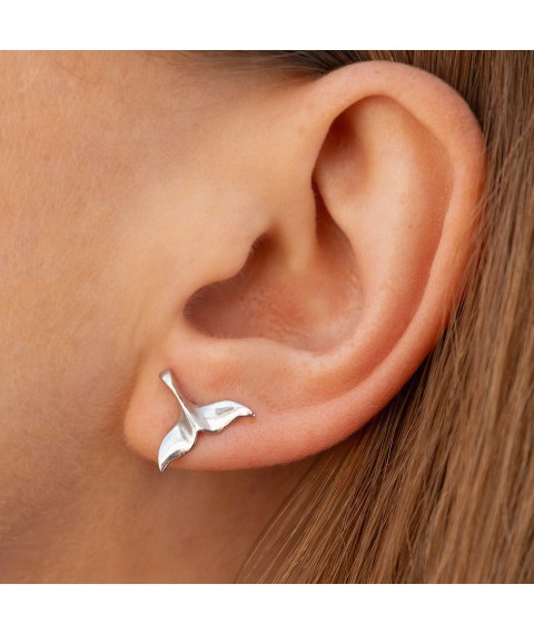 Silver earrings - studs "Whale Tail" 122825 Onyx