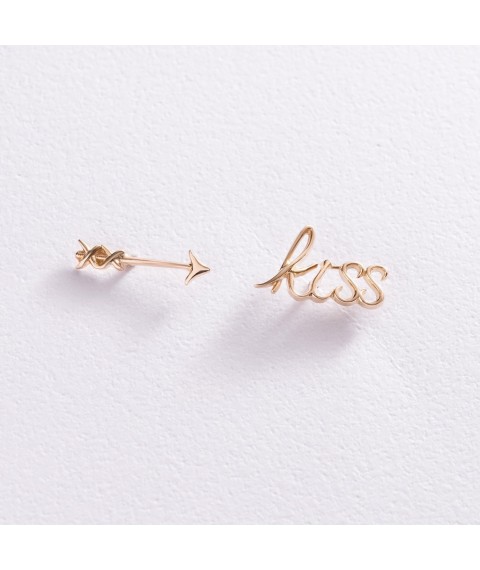 Earrings - studs "Kiss" in yellow gold s07576 Onyx