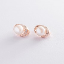 Gold earrings (pearls, cubic zirconia) s06159 Onyx