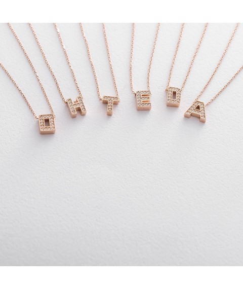 Necklace with the letter "C" in red gold (cubic zirconia) kol01255С Onix 44
