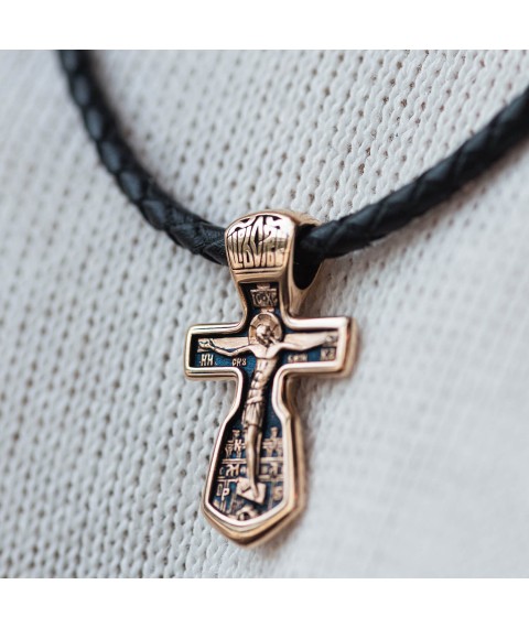 Golden cross "Crucifixion" with prayer (blackening) p00786 Onyx