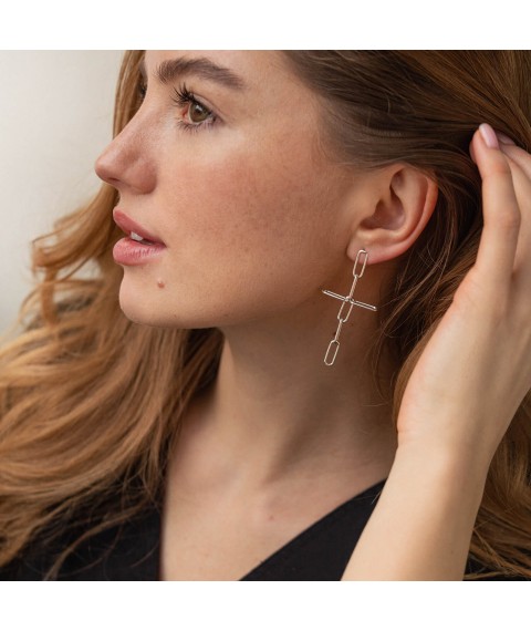 Silver earrings - studs "Crosses" 123267 Onyx