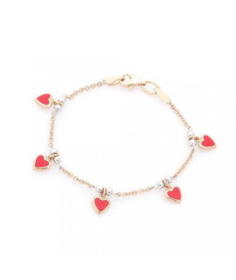Gold children's bracelet "Hearts" with enamel b00518 Onix 14