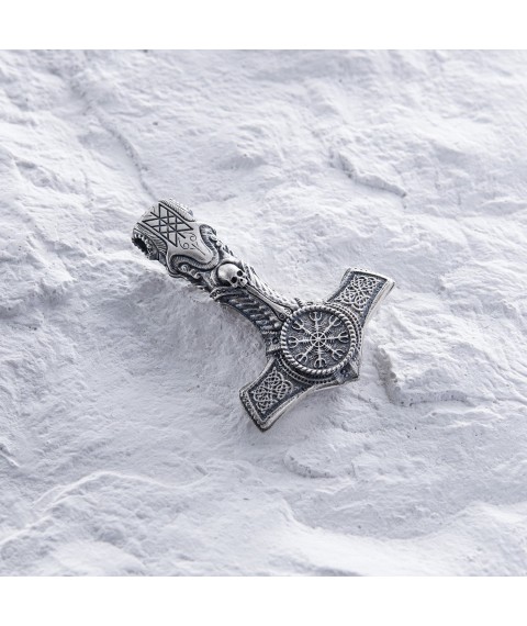 Silver pendant - hammer "Helmet of Horror with skull" 7043 Onyx