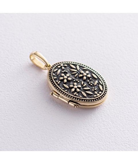 Gold pendant for photography "Flowers" (blackening) p03513 Onix