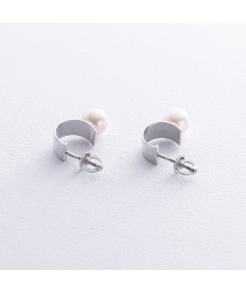 Silver earrings - studs "Darla" with pearls 7071 Onyx