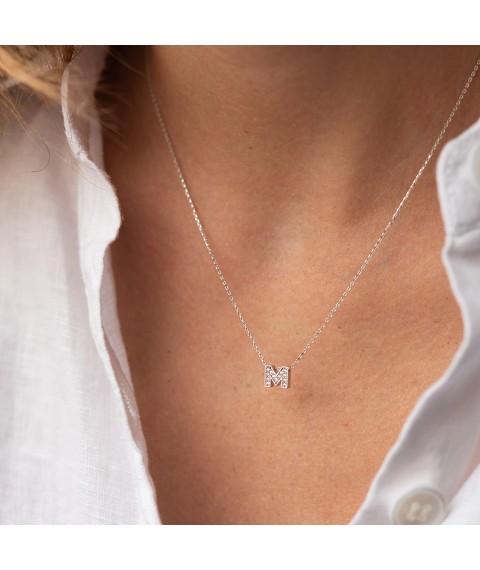 Necklace with the letter "P" in white gold (cubic zirconia) kol01329Р Onyx 44