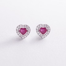 Золоті сережки - пусети "Сердечки" з діамантами і рубінами сб0442di Онікс