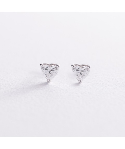 Gold earrings - studs "Hearts" with diamonds sb0441di Onyx