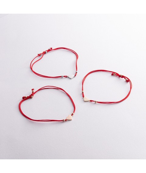 Bracelet with red thread "Heart" (white gold) b05273 Onyx