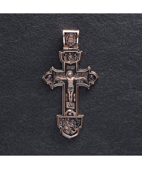 Золотой крестик "Распятие. Спаси и Сохрани" (чернение) п03218 Онікс