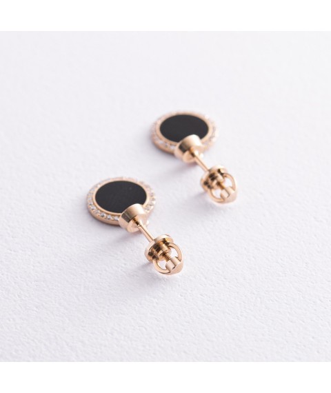 Gold earrings - studs with diamonds and enamel 315783121 Onyx