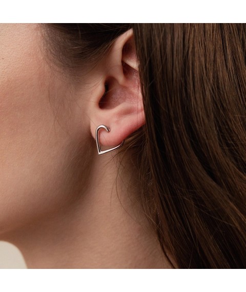 Earrings - studs "Hearts" in white gold s08089 Onyx