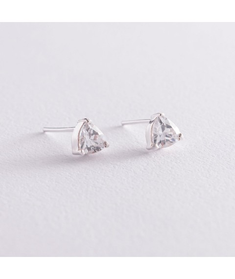 Silver earrings - studs "Triangles" (cubic zirconia) 12659 Onyx