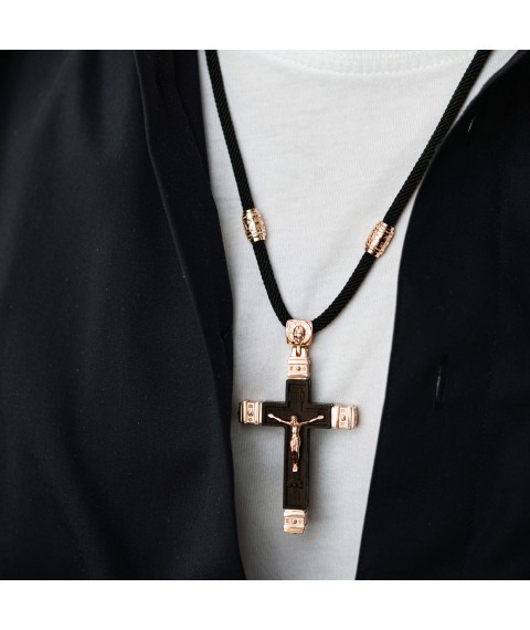 Men's Orthodox cross made of ebony and gold on a cord kol02416 Onyx