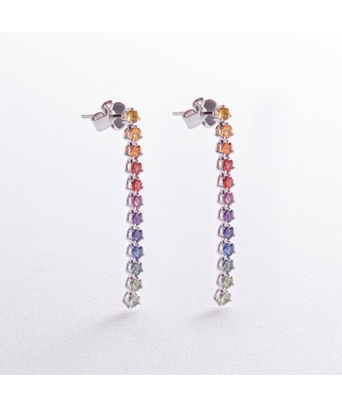 Gold earrings - studs with multi-colored sapphires sb0448nl Onyx