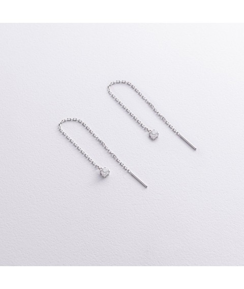 Срібні сережки - протяжки з фіанітами 123102 Онікс