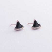 Gold earrings - studs (onyx, diamonds) sb0514sm Onyx