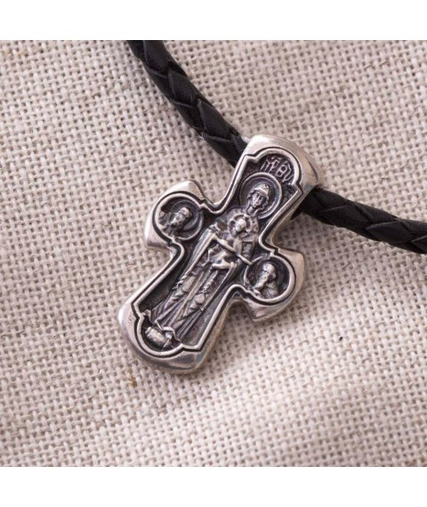 Православный серебряный крест "Деисус. Божия Матерь "Никопея" 13372 Онікс