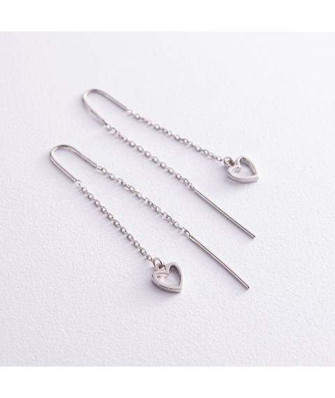 Earrings - broaches "Hearts" in silver 123241 Onyx