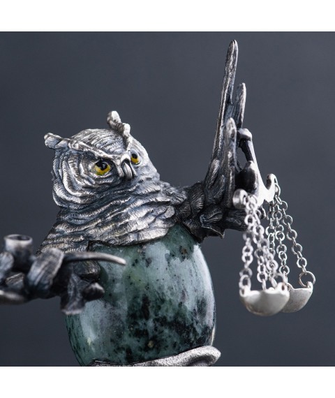 ﻿Срібна фігура ручної роботи "Сова Правосуддя" 23175 Онікс