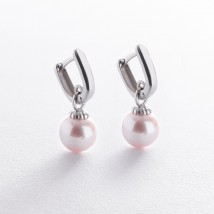 Earrings in white gold (cult. fresh pearls) s08592 Onyx
