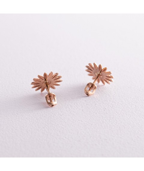 Earrings - studs "Sunflowers" in red gold s08034 Onyx