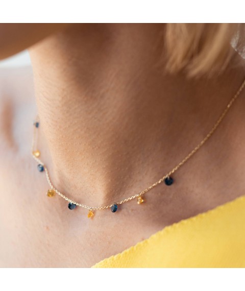 Gold necklace "Ukrainian" (blue and yellow cubic zirconia) count02538 Onyx 42