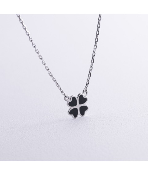 Silver necklace "Clover" (black enamel) 181209 Onyx 47