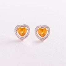 Gold earrings - studs "Hearts" with diamonds and sapphires sb0422gl Onyx