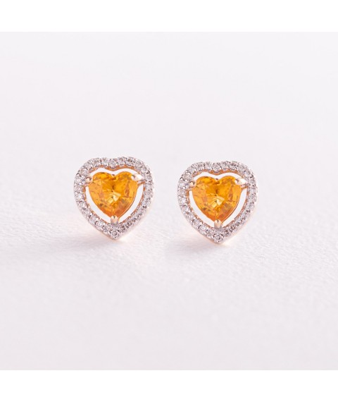 Gold earrings - studs "Hearts" with diamonds and sapphires sb0422gl Onyx