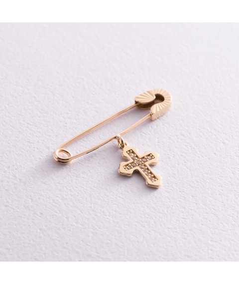Gold pin with a cross (cubic zirconia) zak00319 Onyx