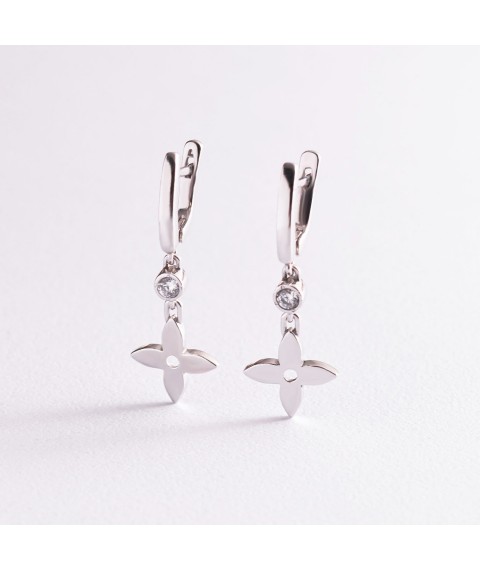 Срібні сережки "Клевер" з фіанітами 2065/1р-CZ Онікс
