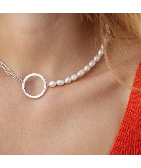 Silver necklace "Cycle" with pearls 908-01442 Onyx