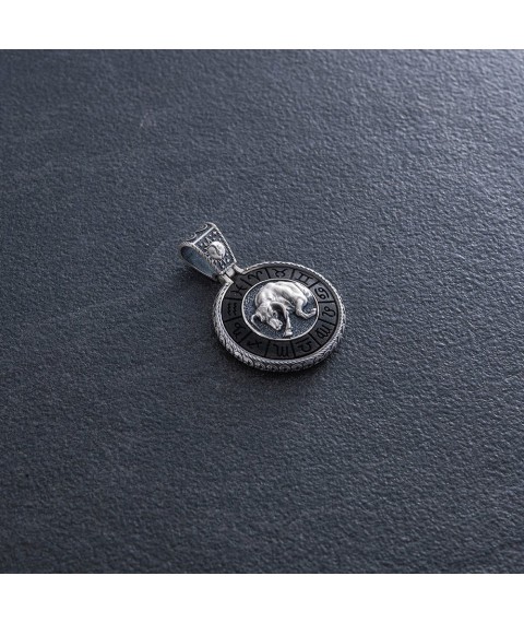 Silver pendant "Zodiac sign Taurus" with ebony 1041 Taurus Onyx