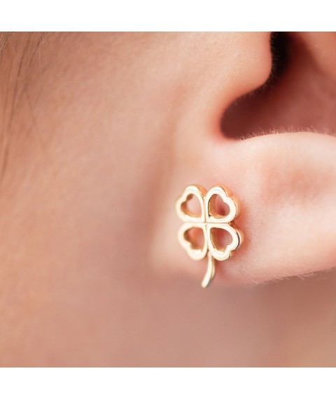 Earrings - studs "Clover" in yellow gold s08277 Onyx