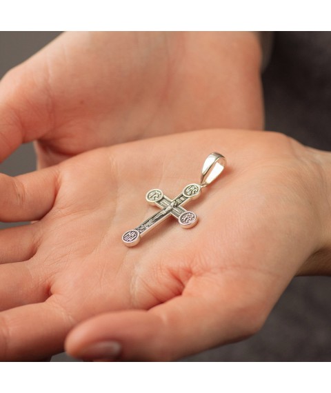 Silver cross "Crucifixion. Save and Preserve" (in Ukrainian) kdu-15 Onix