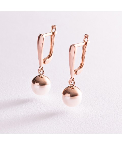 Gold earrings (cult. fresh pearls) s07773 Onyx