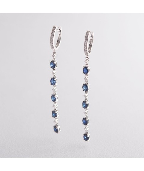 Dangling earrings with diamonds and sapphires in white gold sb0299ca Onyx