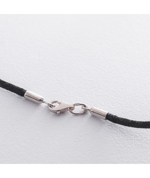 Черный шелковый шнурок с застежкой из белого золота (2мм) кол00849 Онікс  30
