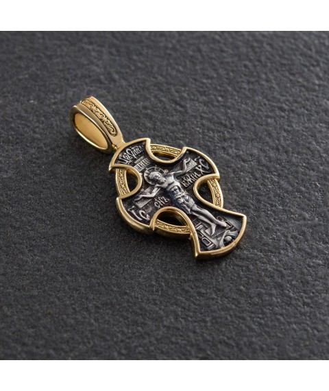 Silver Orthodox cross (blackening, gilding) 132718 Onyx