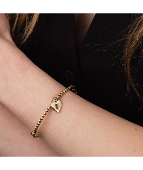 Rigid gold bracelet "Heart" b02775 Onix