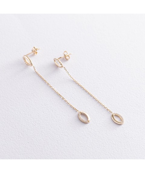 Gold earrings on a chain (cubic zirconia) s07234 Onyx
