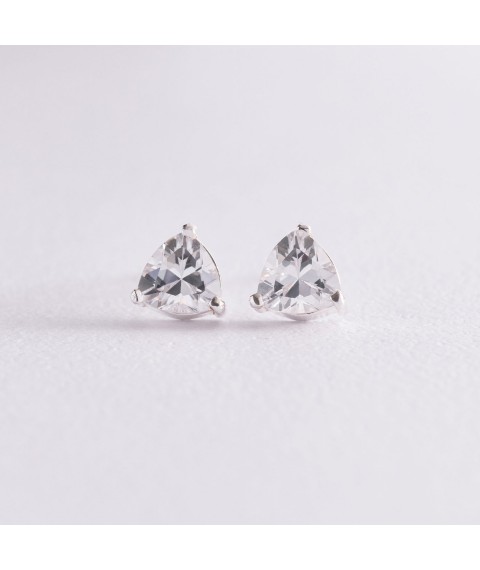 Silver earrings - studs "Triangles" (cubic zirconia) 12659 Onyx