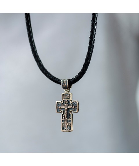 Золотий православний хрест "Розп'яття. Архангел Михаїл" п02759 Онікс