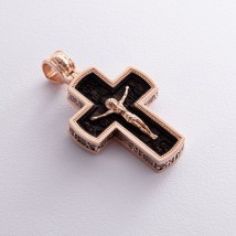 Мужской православный крест "Распятие" из эбенового дерева и золота п00225 Онікс